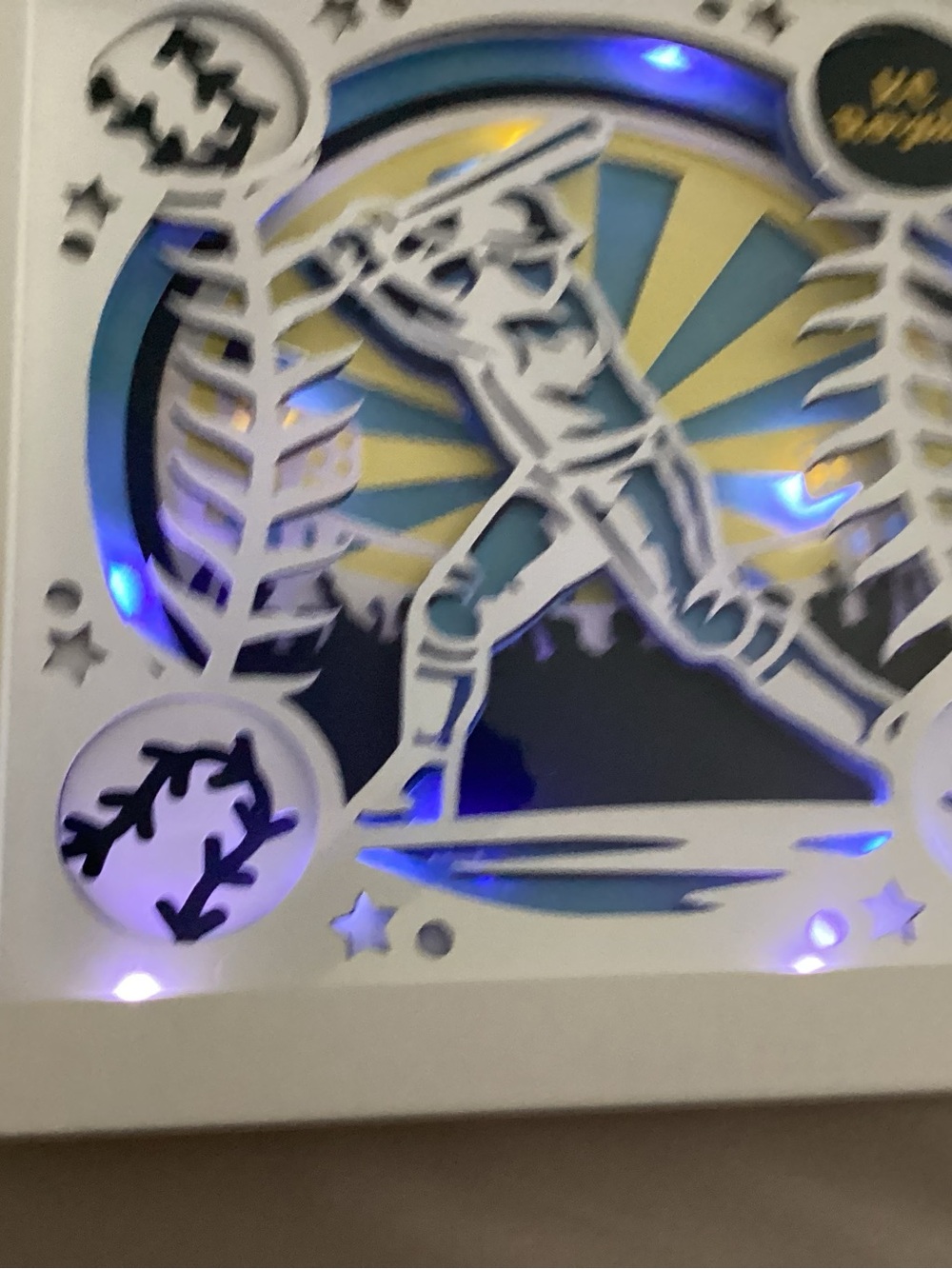 Sweet Dreams white and blue illuminated baseball cutout